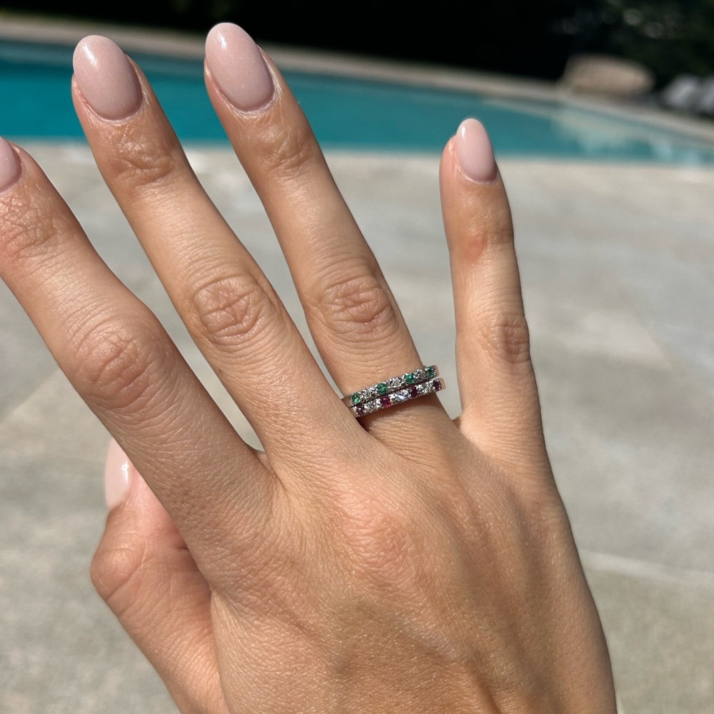 Stackable emerald and ruby ring